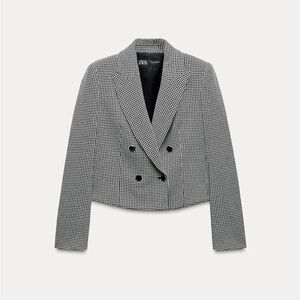 NWT Zara Short Black & White Houndstooth Blazer - Large